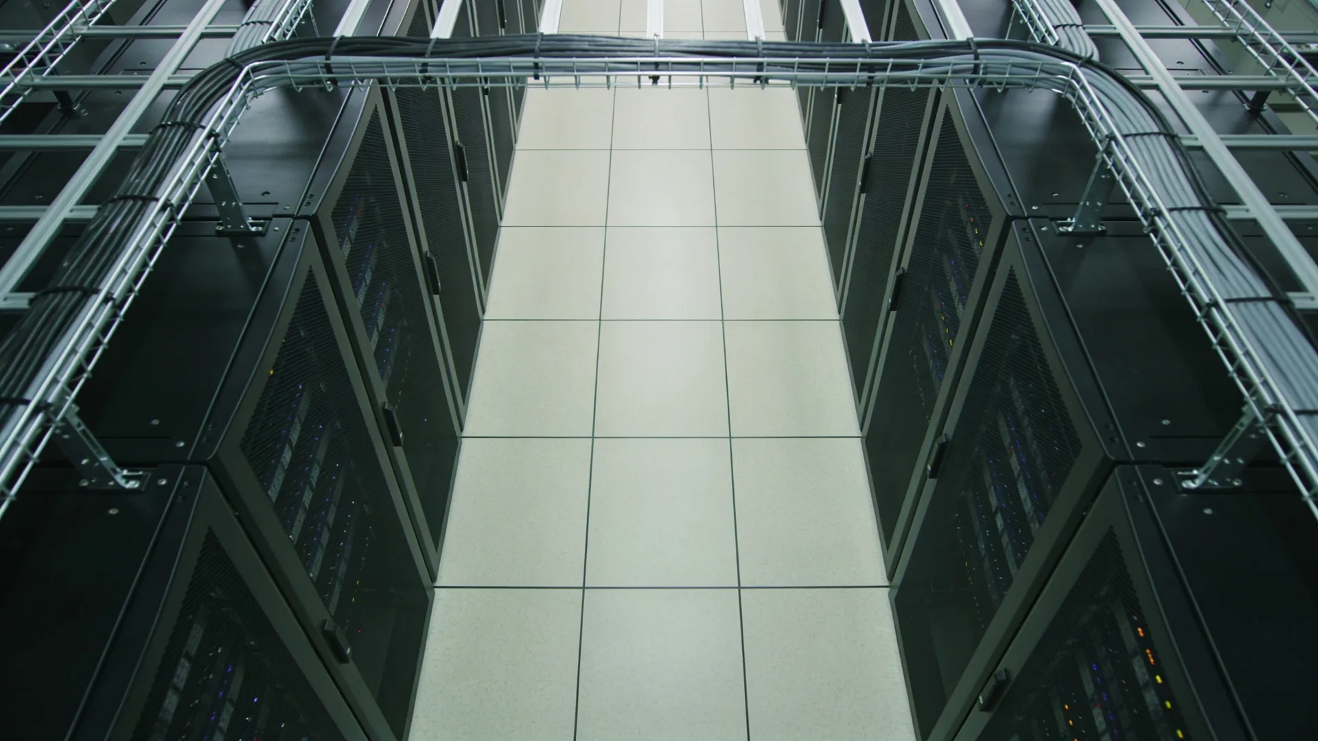 Server room aisle seen from above