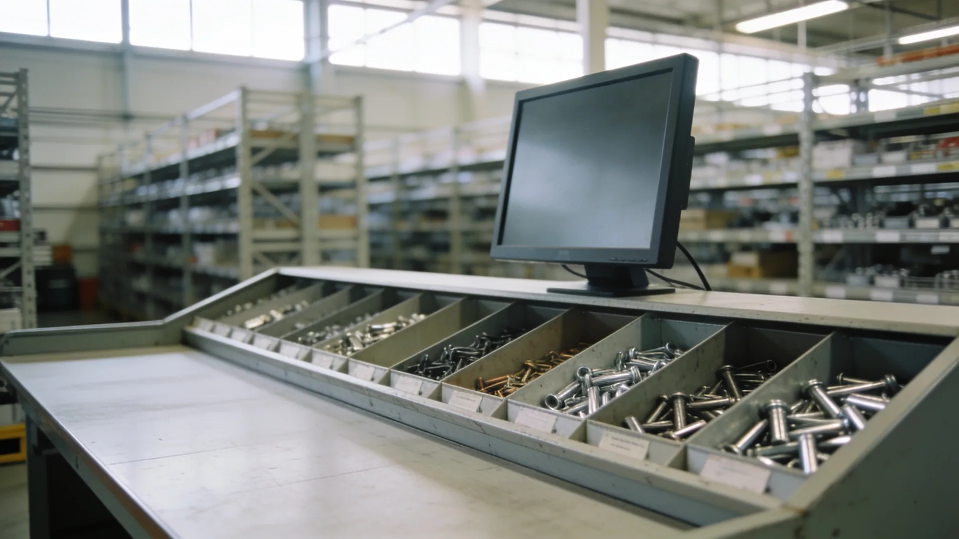 Order-picking station with sorted steel fittings